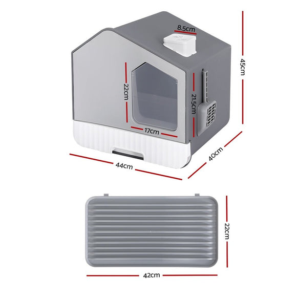 i.Pet Cat Litter Box Large Tray Kitty Toilet Enclosed Cat Litter Box Hooded Scoop Mat Grey - RnR Galore