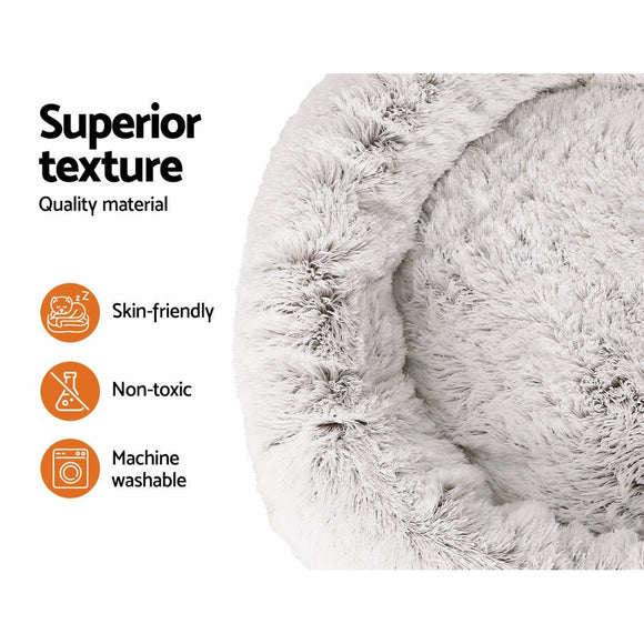 i.Pet Pet Bed Dog Cat 110cm Calming Extra Large Soft Plush White Brown - RnR Galore