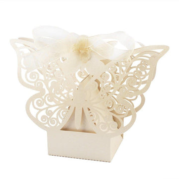 Ivory Cream Butterfly Wedding Engagement Party Bomboniere Favour Lolly Gift Almond Card Box - 10 Pack - RnR Galore
