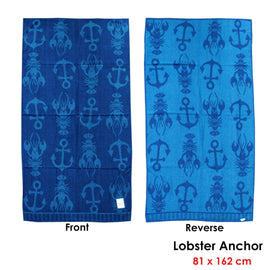 Jacquard Velour Reversible Beach Towel Blue Lobster Anchor - RnR Galore