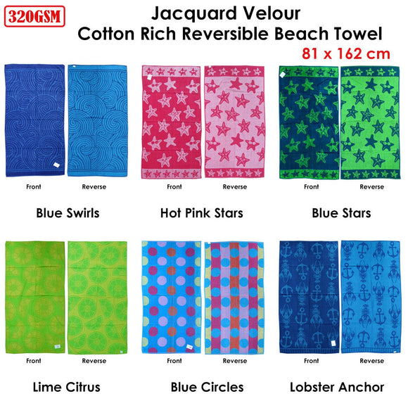 Jacquard Velour Reversible Beach Towel Hot Pink Stars - RnR Galore