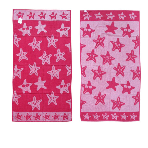 Jacquard Velour Reversible Beach Towel Hot Pink Stars - RnR Galore