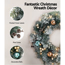 Jingle Jollys 2.7m Christmas Garland with Wreath Set LED Lights Snowy Xmas Decor - RnR Galore