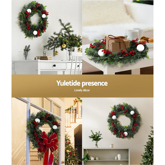 Jingle Jollys 2FT 60CM Christmas Wreath with Decor Xmas Tree Decoration - RnR Galore