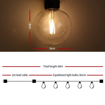 Jingle Jollys 68m LED Festoon Lights Sting Lighting Kits Wedding Outdoor Party - RnR Galore