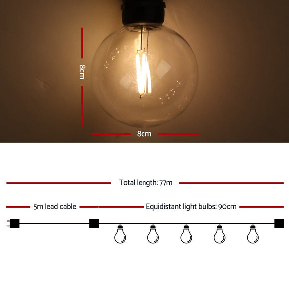 Jingle Jollys 77m LED Festoon Lights Sting Lighting Kits Wedding Outdoor Party - RnR Galore