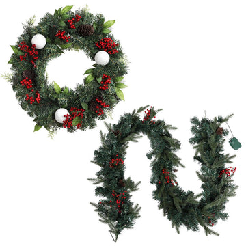 Jingle Jollys Christmas Garland with Wreath Set LED Lights Xmas Tree Decor - RnR Galore