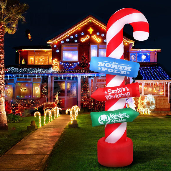 Jingle Jollys Christmas Inflatable Candy Pole 2.4M Illuminated Decorations - RnR Galore
