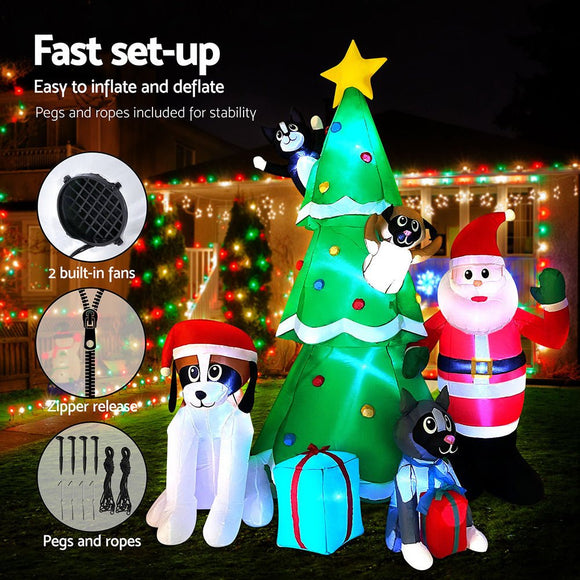 Jingle Jollys Christmas Inflatable Santa Tree 3M Illuminated Decorations - RnR Galore