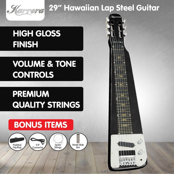 Karrera 29in 6 - String Lap Steel Hawaiian Guitar - Black - RnR Galore
