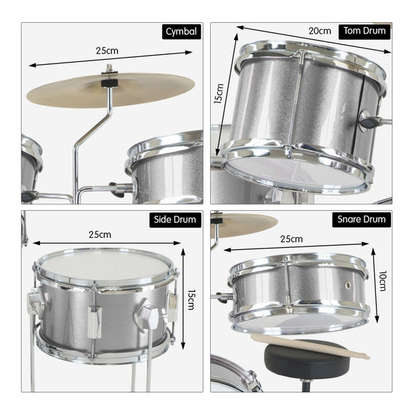 Karrera Childrens 4pc Drum Kit - Silver - RnR Galore
