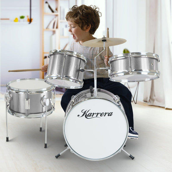 Karrera Childrens 4pc Drum Kit - Silver - RnR Galore