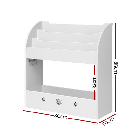 Keezi 3 Tiers Kids Bookshelf Magazine Shelf Organiser Bookcase Display White - RnR Galore