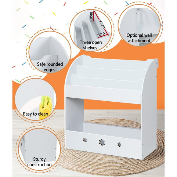 Keezi 3 Tiers Kids Bookshelf Magazine Shelf Organiser Bookcase Display White - RnR Galore
