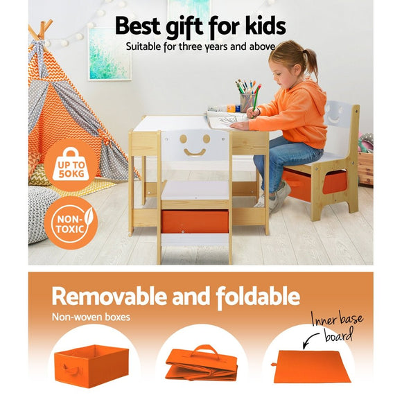 Keezi 3PCS Kids Table and Chairs Set Activity Desk Chalkboard Toys Storage Box - RnR Galore