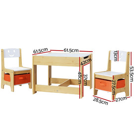 Keezi 3PCS Kids Table and Chairs Set Activity Desk Chalkboard Toys Storage Box - RnR Galore