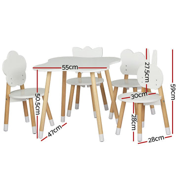 Keezi 5PCS Kids Table and Chairs Set Children Activity Study Play Desk White - RnR Galore