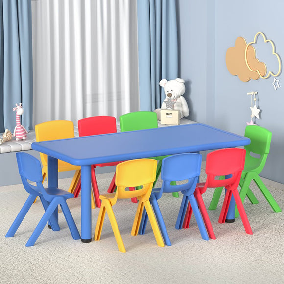 Keezi 9PCS Kids Table and Chairs Set Children Study Desk Furniture Plastic 8 Chairs - RnR Galore