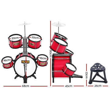 Keezi Kids 7 Drum Set Junior Drums Kit Musical Play Toys Childrens Mini Big Band - RnR Galore