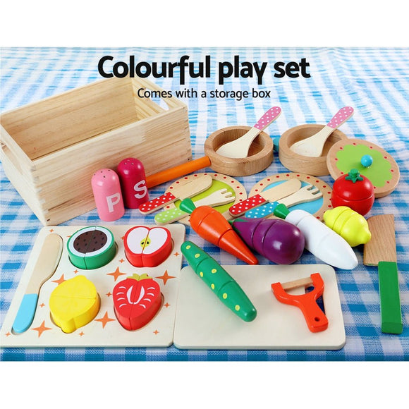 Keezi Kids Kitchen Play Set Wooden Pretend Toys Cooking Children Food White - RnR Galore