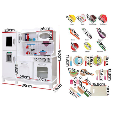 Keezi Kids Kitchen Play Set Wooden Pretend Toys Cooking Children Food White - RnR Galore