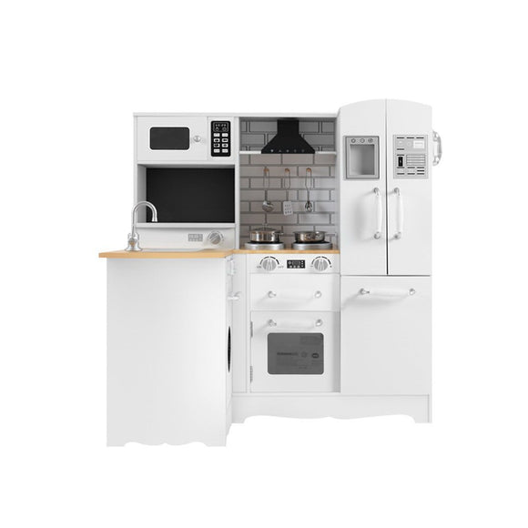 Keezi Kids Kitchen Play Set Wooden Pretend Toys Cooking Children Fridge White - RnR Galore