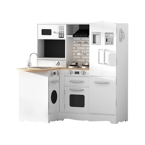 Keezi Kids Kitchen Play Set Wooden Pretend Toys Cooking Children Fridge White - RnR Galore
