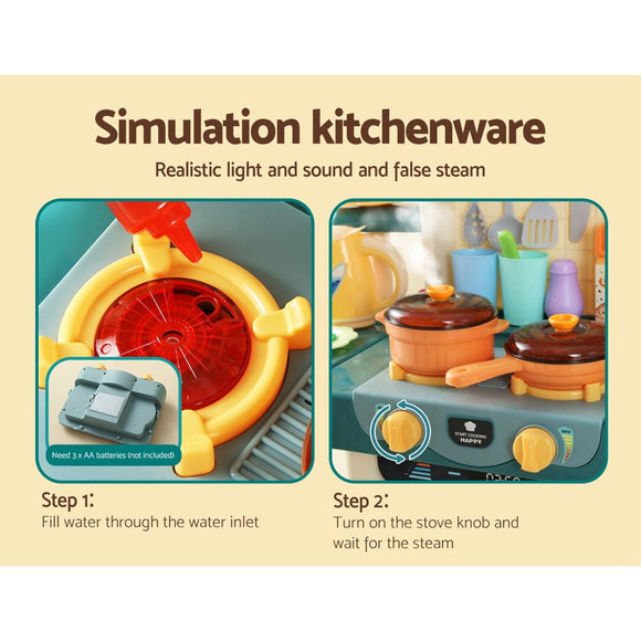 Keezi Kids Kitchen Pretend Play Set Cooking Sound Steam Light Function - RnR Galore