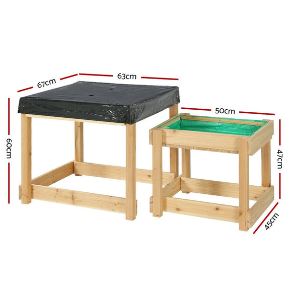 Keezi Kids Sandpit Wooden Sandbox Sand Pit Water Table Outdoor Toys 101cm - RnR Galore