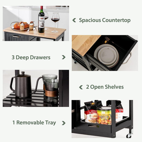 Kitchen Island Cart with Storage, Drawers, Shelves - RnR Galore