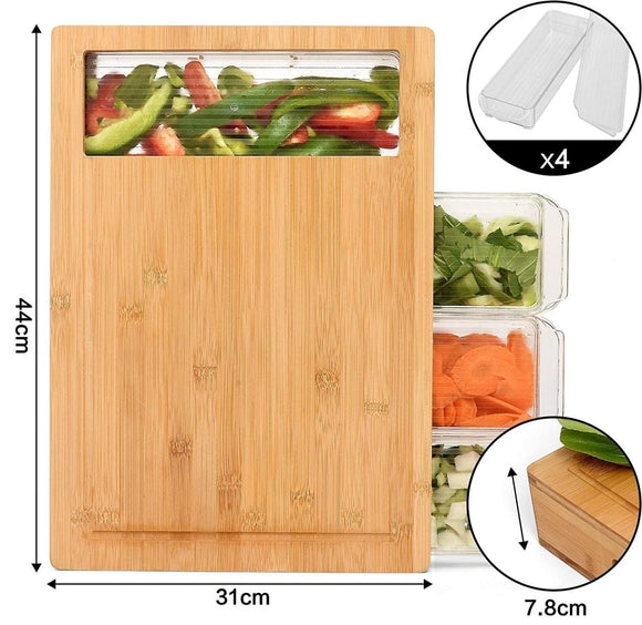 Large Bamboo Cutting Board and 4 Containers with Mobile Holder gift included for Home Kitchen - RnR Galore