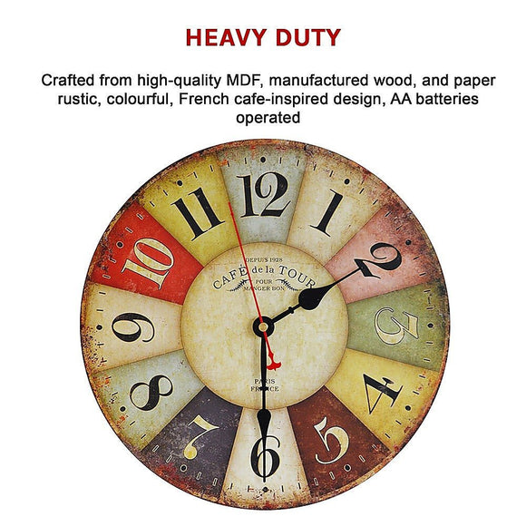 Large Colourful Wall Clock Kitchen Office Retro Timepiece - RnR Galore