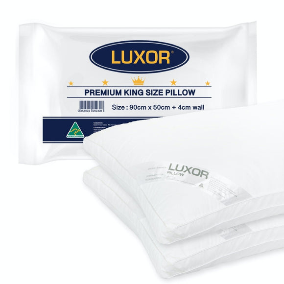 Luxor Australian Made Hotel King Size Pillow with 4cm Wall Twin Pack - RnR Galore