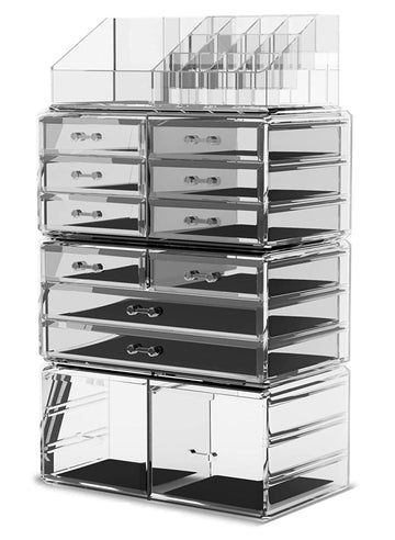 Makeup Cosmetic Organizer Storage with 12 Drawers Display Boxes (Clear) - RnR Galore