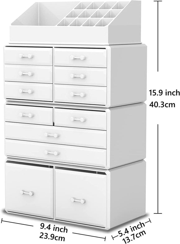 Makeup Cosmetic Organizer Storage with 12 Drawers Display Boxes (White) - RnR Galore