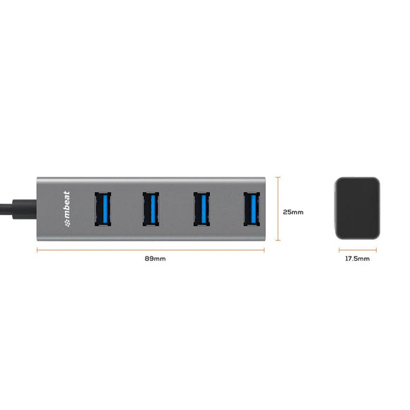 mbeat 4 - Port USB 3.0 Hub with 2 - in - 1 USB 3.0 & USB - C Converter - Space Grey - RnR Galore
