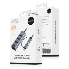 mbeat 4 - Port USB 3.0 Hub with 2 - in - 1 USB 3.0 & USB - C Converter - Space Grey - RnR Galore
