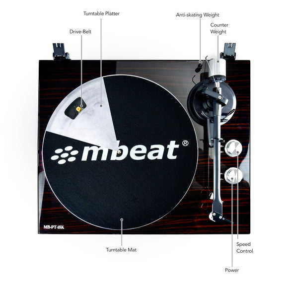 mbeat Hi - Fi Bluetooth Turntable (MMC, USB, Anti - skating, Preamplifier) - Macassar Ebony - RnR Galore