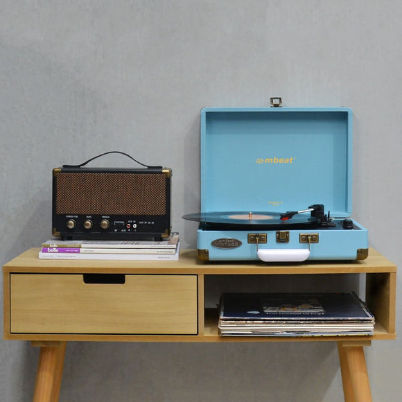mbeat Woodstock II Sky Blue Retro Bluetooth (TX/RX) Turntable - RnR Galore