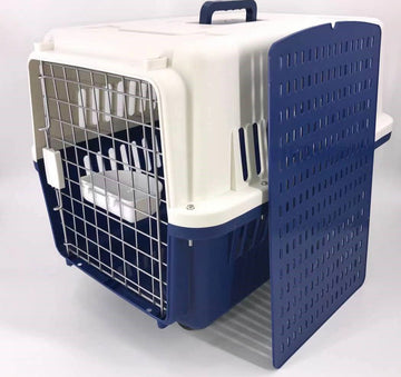 Navy XXL Dog Puppy Cat Crate Pet Carrier Cage W Tray, Bowl & Removable Wheels - RnR Galore