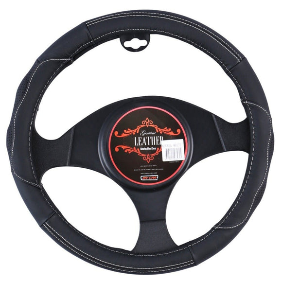 Nevada Steering Wheel Cover - Black/White [Leather] - RnR Galore
