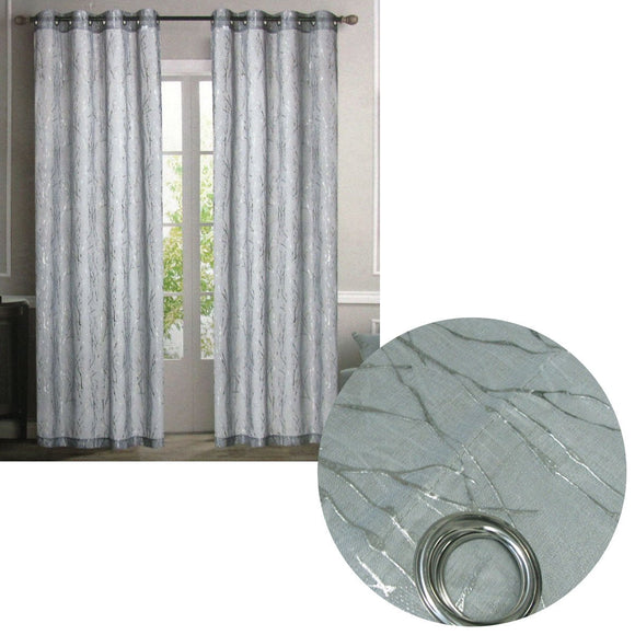 Pair of Sheer Eyelet Curtains Grey with Silver Foils 137 x 213 cm - RnR Galore