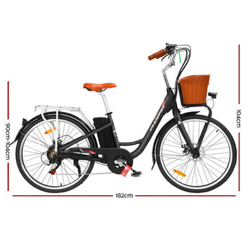 Phoenix 26 Inch Electric Bike Urban Bicycle eBike Removable Battery Black - RnR Galore