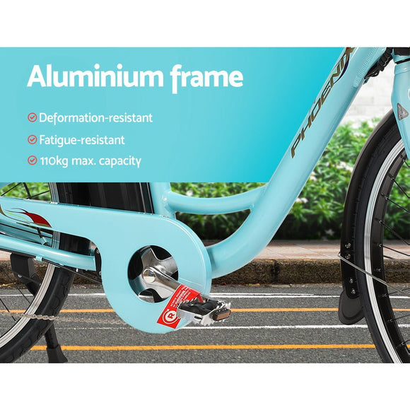 Phoenix 26 Inch Electric Bike Urban Bicycle eBike Removable Battery Blue - RnR Galore