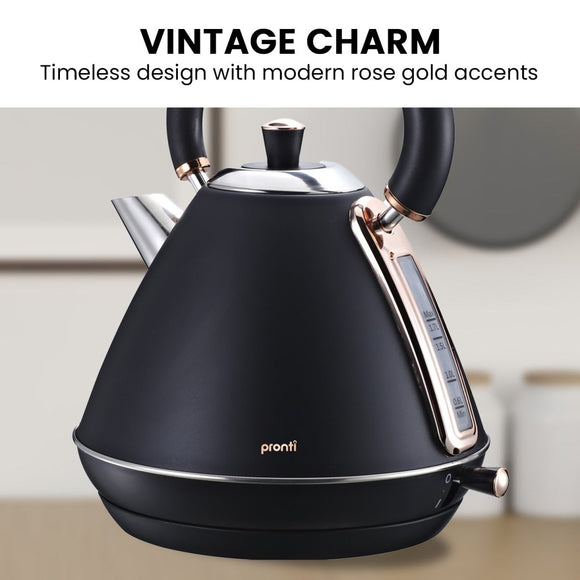 Pronti 1.7L Rose Trim Collection Kettle - Black - RnR Galore