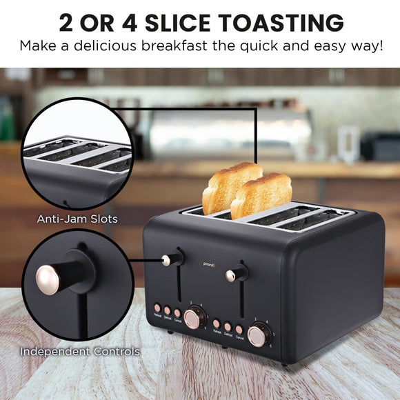 Pronti 4 Slice Toaster Rose Trim Collection - Black - RnR Galore