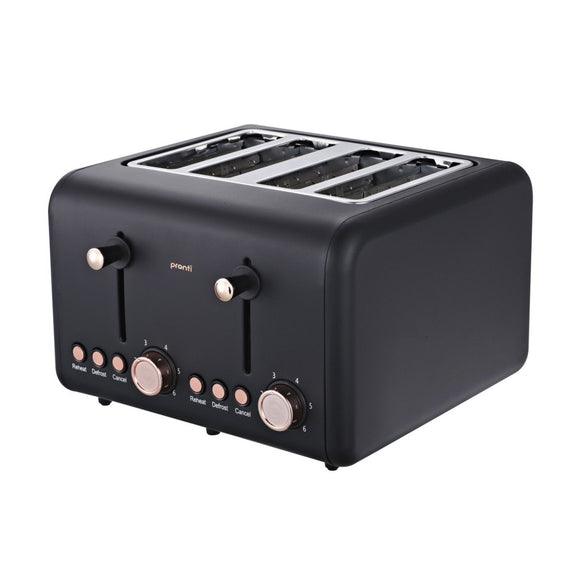 Pronti 4 Slice Toaster Rose Trim Collection - Black - RnR Galore