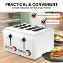 Pronti 4 Slice Toaster Rose Trim Collection - White - RnR Galore