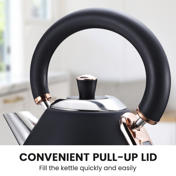 Pronti Rose Trim Collection Toaster & Kettle Bundle - Black - RnR Galore