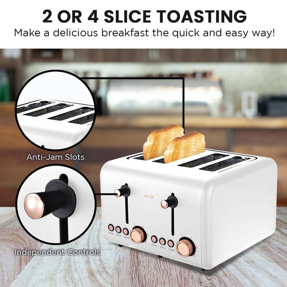 Pronti Rose Trim Collection Toaster & Kettle Bundle - White - RnR Galore